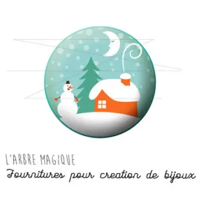 2 cabochons à coller noël bonhomme de neige ref 1467 en verre 20 mm -