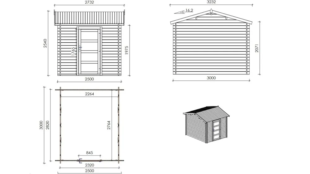 Abri de jardin en bois - 7,50m2 - 2,50x3m - traité - ep. 28mm - couleur: marron - dom675 - altanka