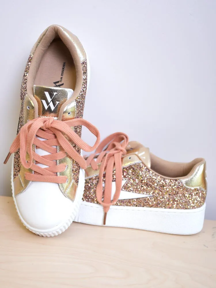 Baskets à paillettes roses ELISE - Vanessa Wu - Chaussures femme Cléstyle Couleur or Chaussures 36