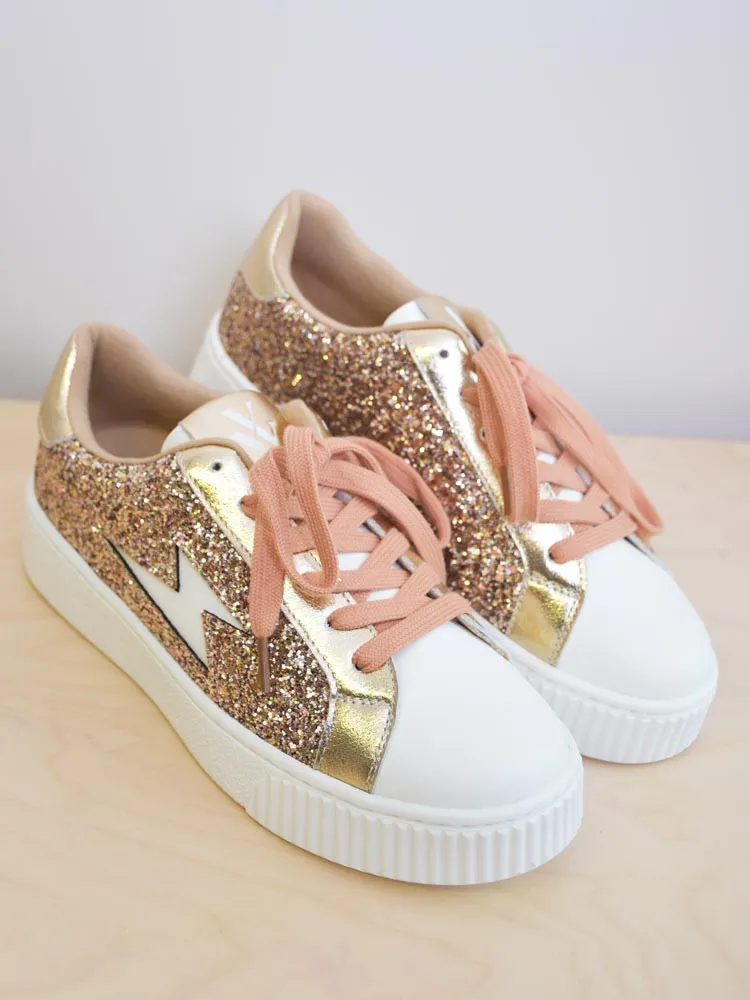 Baskets à paillettes roses ELISE - Vanessa Wu - Chaussures femme Cléstyle Couleur or Chaussures 36