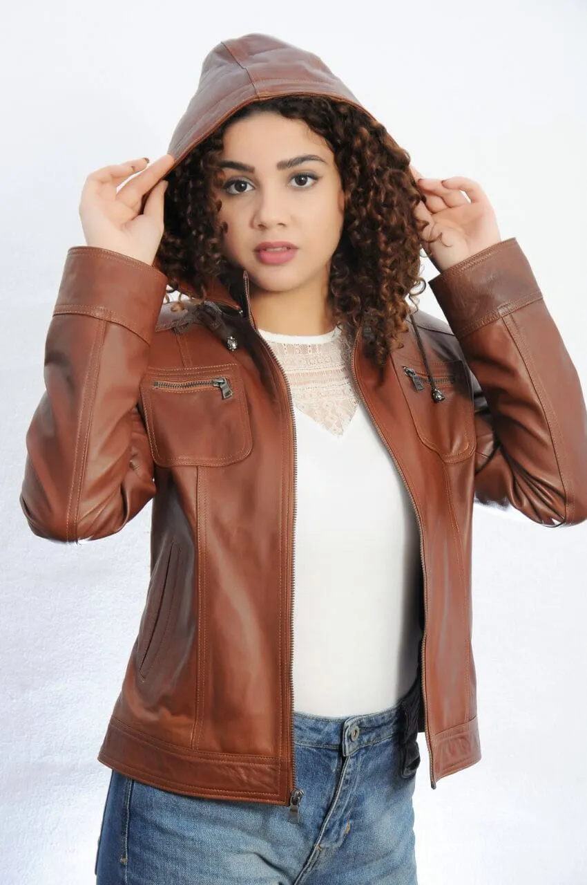 Blouson en Cuir Véritable Marron