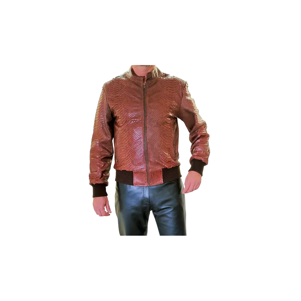 Blouson teedy modèle mino en cuir de python véritable marron