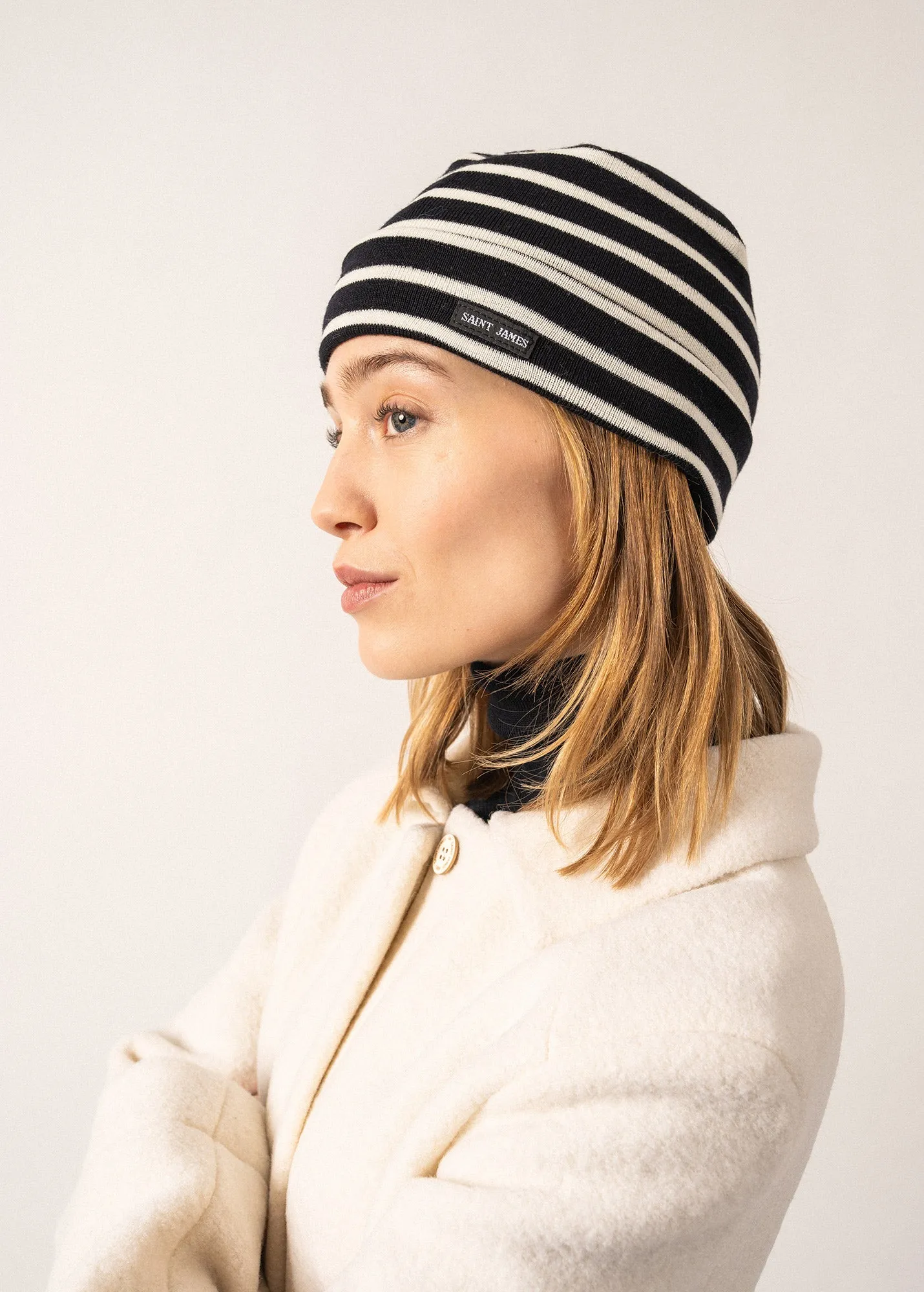 Bonnet marin Marée - en laine douce (NAVY/ECUME)