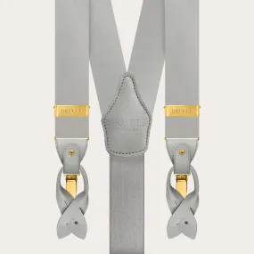 Bretelles en satin gris avec clips dorés | BRUCLE Bretelles cérémonie
