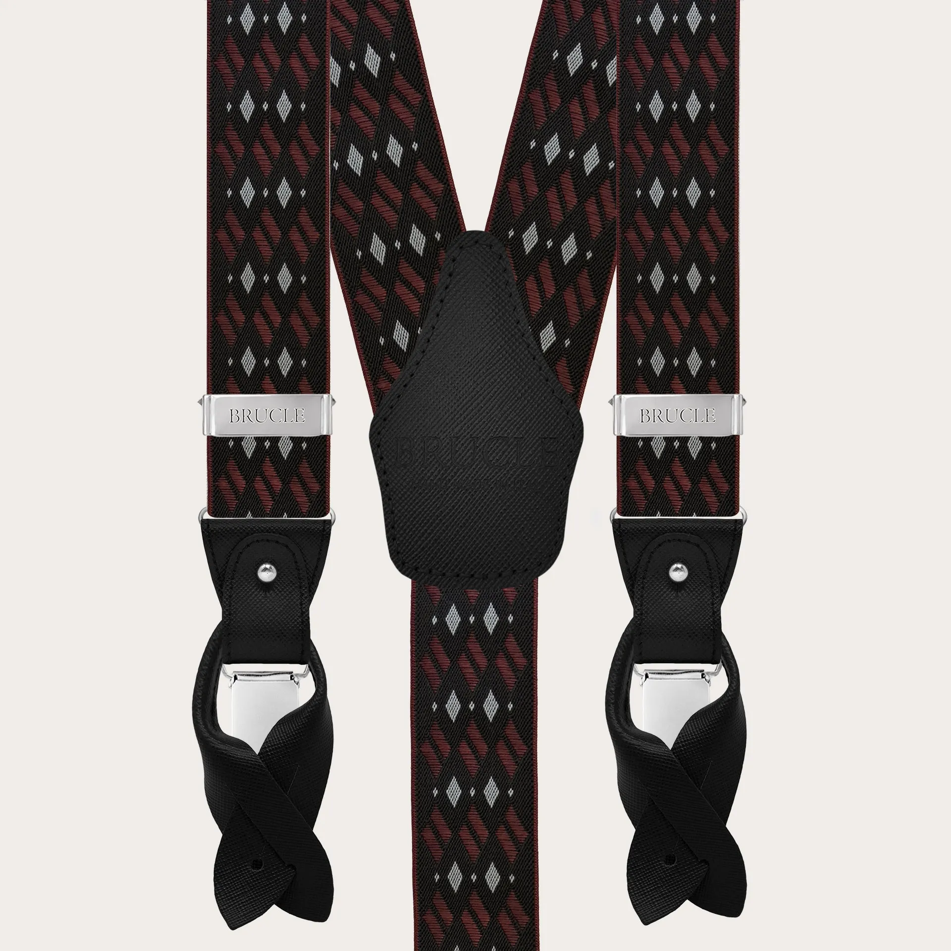 Bretelles homme fantaisie noires et bordeaux | BRUCLE bretelles italiennes