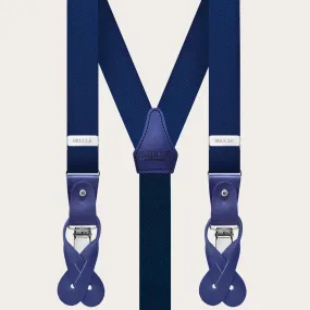 Bretelles Homme Étroites en Soie Bleu, Cuir Coloré à la Main | BRUCLE