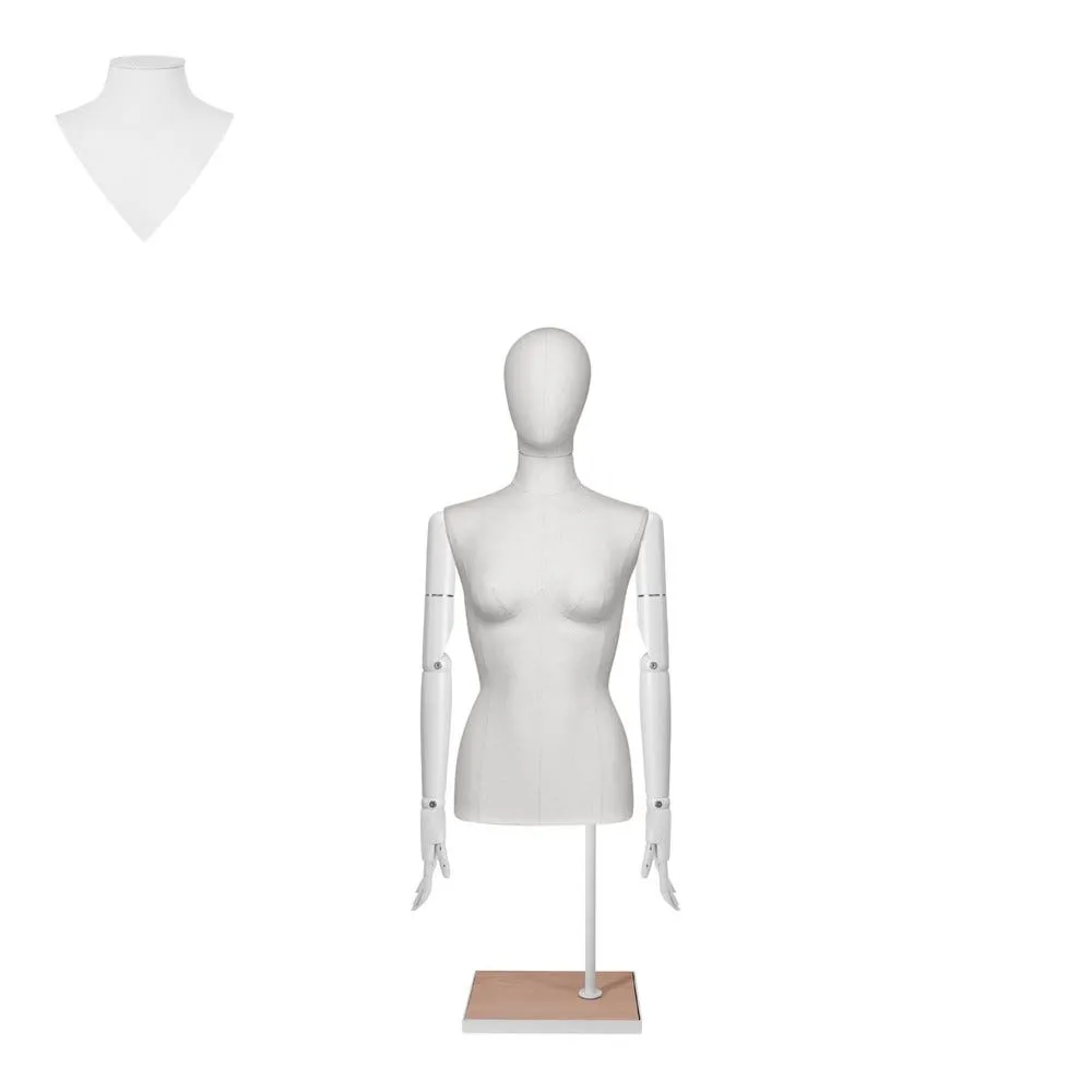 Buste femme EU38 tissu blanc bras blanc pied court rectangle blanc et bois