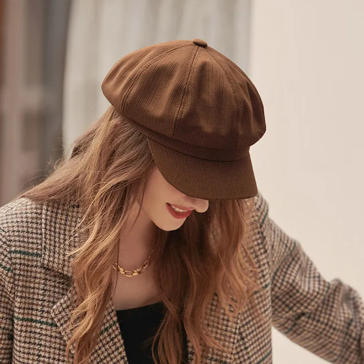Béret Casquette Rayé Feutre Marron - Shine Boutique