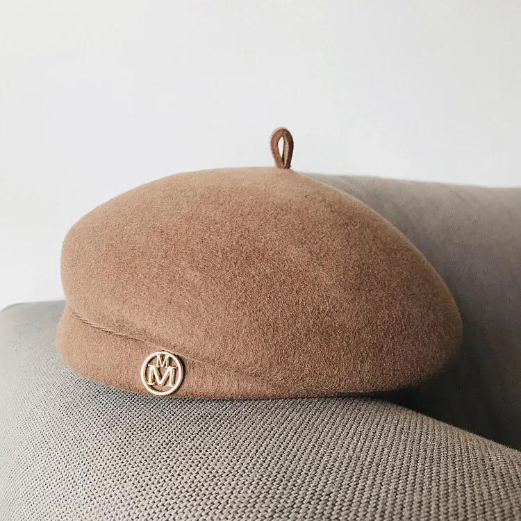 Béret classique hiver en feutre de laine femme marron