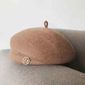 Béret classique hiver en feutre de laine femme marron