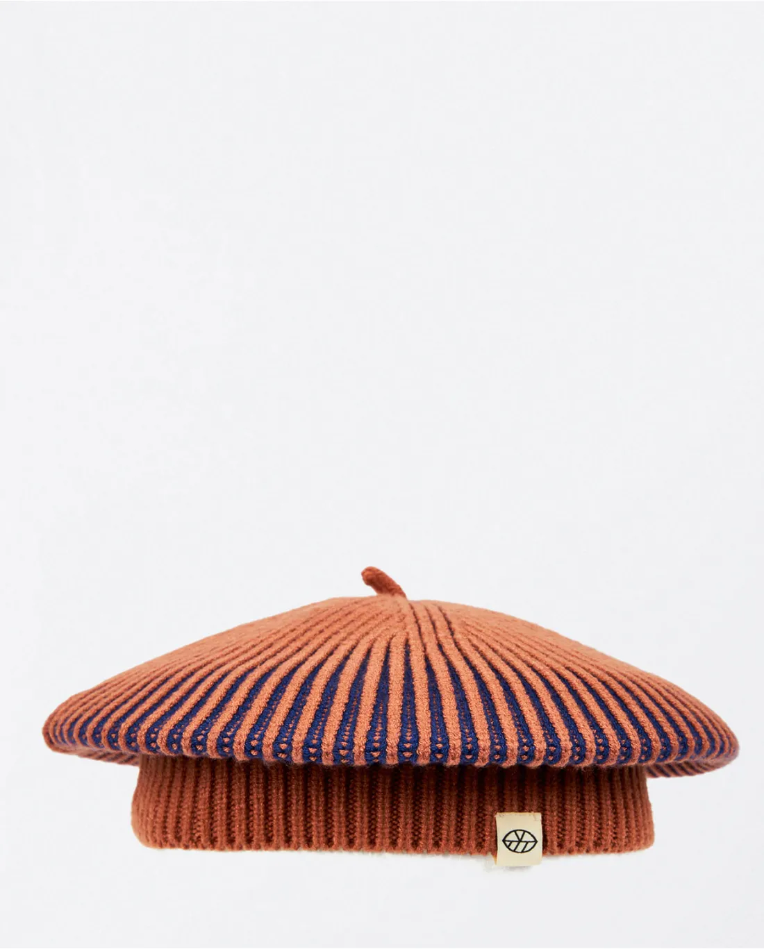 Béret rayé en tricot Marron