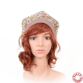 Béret velours milleraies fleuri taupe, rose, bleu