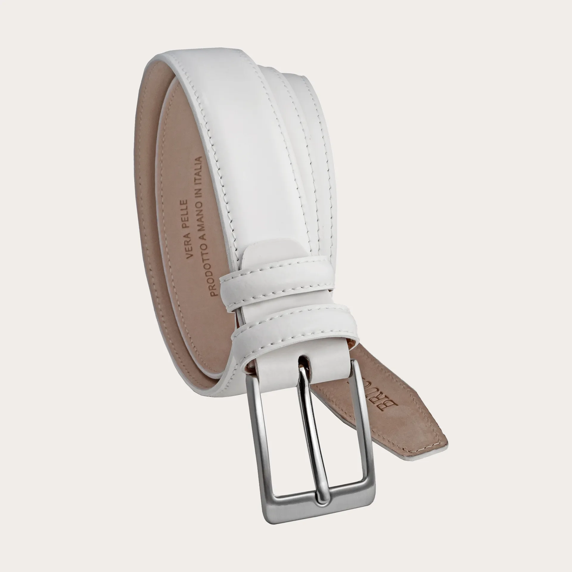 Ceinture en cuir blanc brillant élégamment cousue | BRUCLE