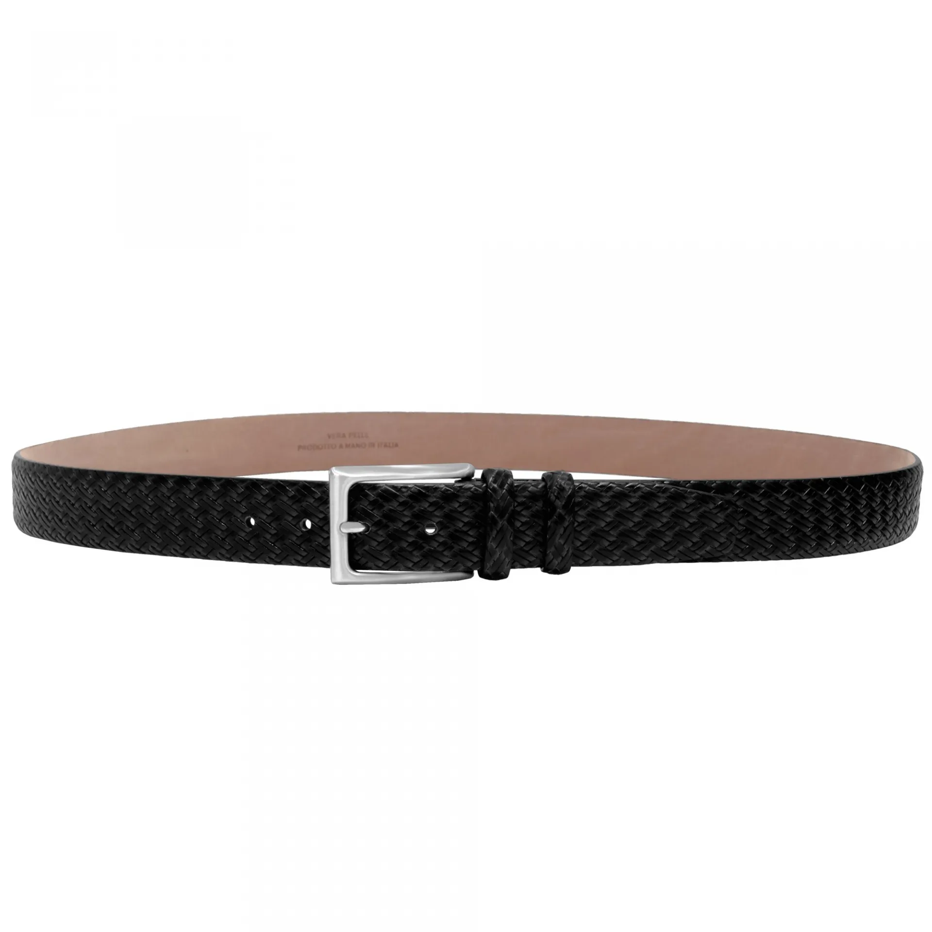 Ceinture en cuir véritable avec imprimé tressé noir