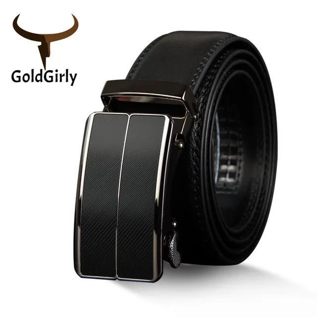 Ceinture en cuir véritable Homme nouvelle boucle de sangle automatique en alliage noir
