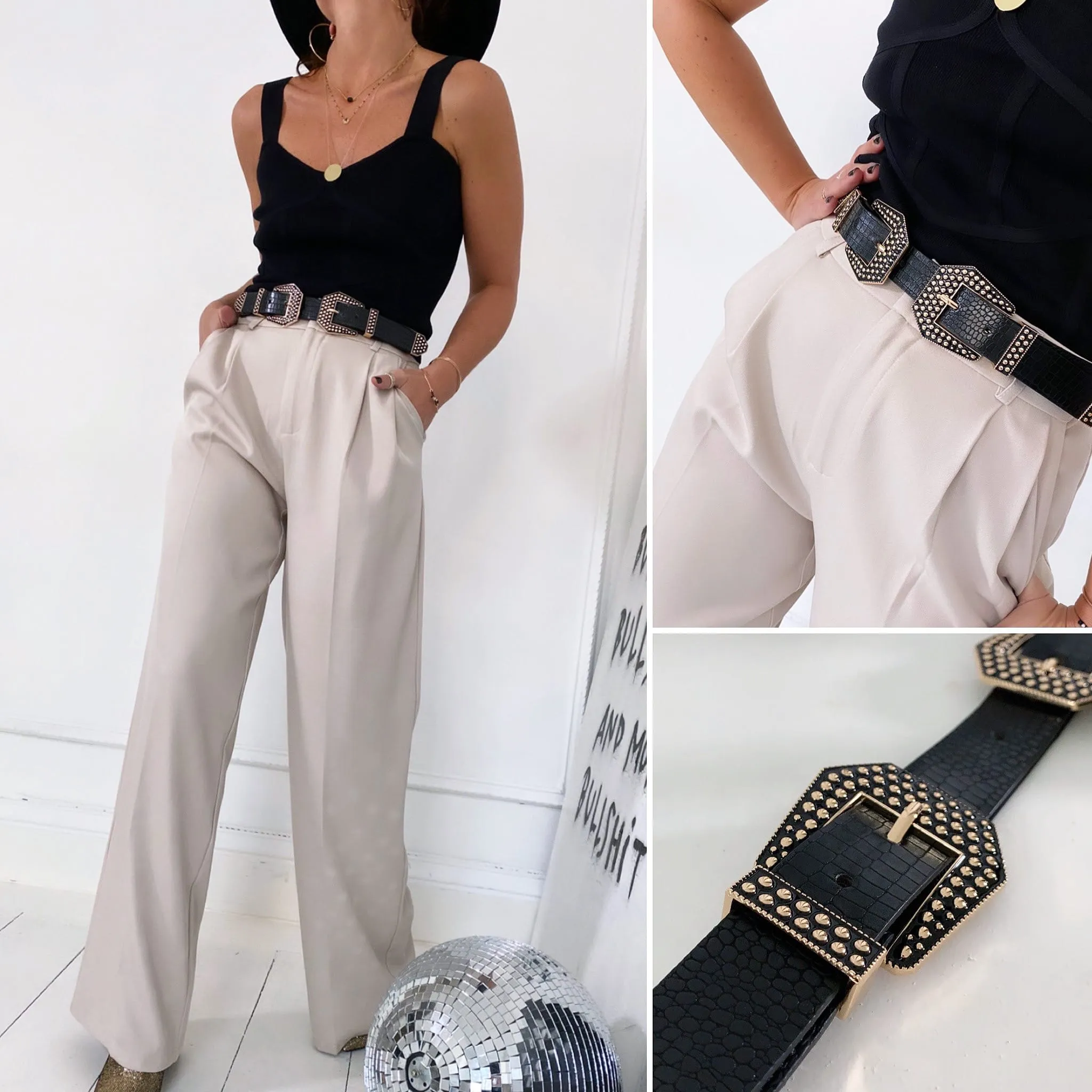 Ceinture noire doucle boucle doré