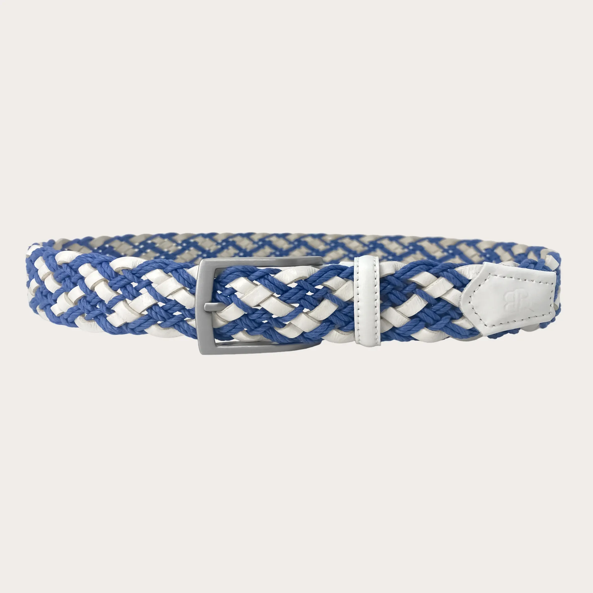 Ceinture Tressée Blanche et Bleue en Cuir et Coton | BRUCLE