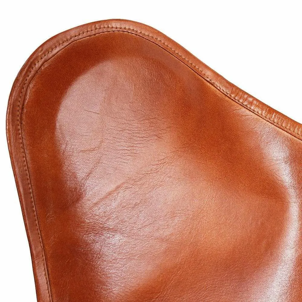 Chaise papillon marron cuir véritable
