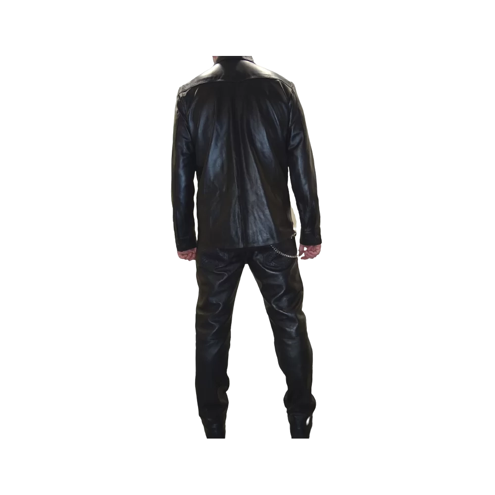 Chemise modèle Michak en agneau plongé noir et poches en python véritable