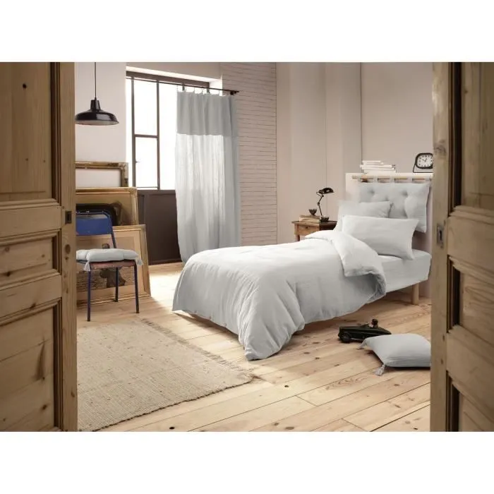 Drap housse Gaze de Coton 90 x 190 cm GAIA coloris Nuage