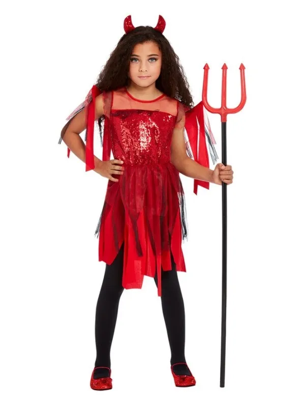Déguisement de Démone Punk, rouge (robe avec ailes et serre-tête)