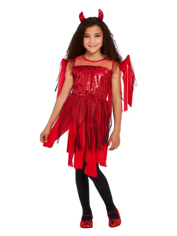 Déguisement de Démone Punk, rouge (robe avec ailes et serre-tête)