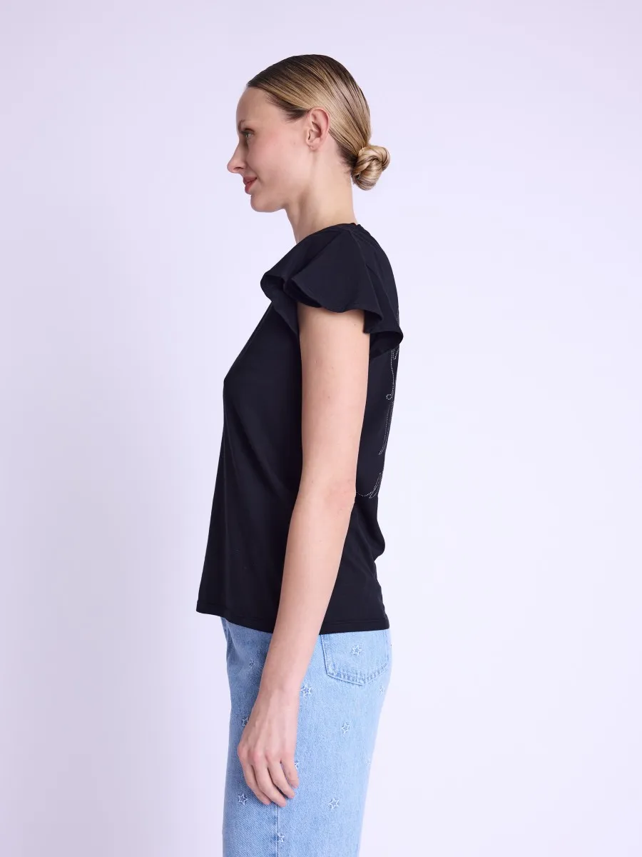 EZANA | T-shirt noir ailes en strass au dos