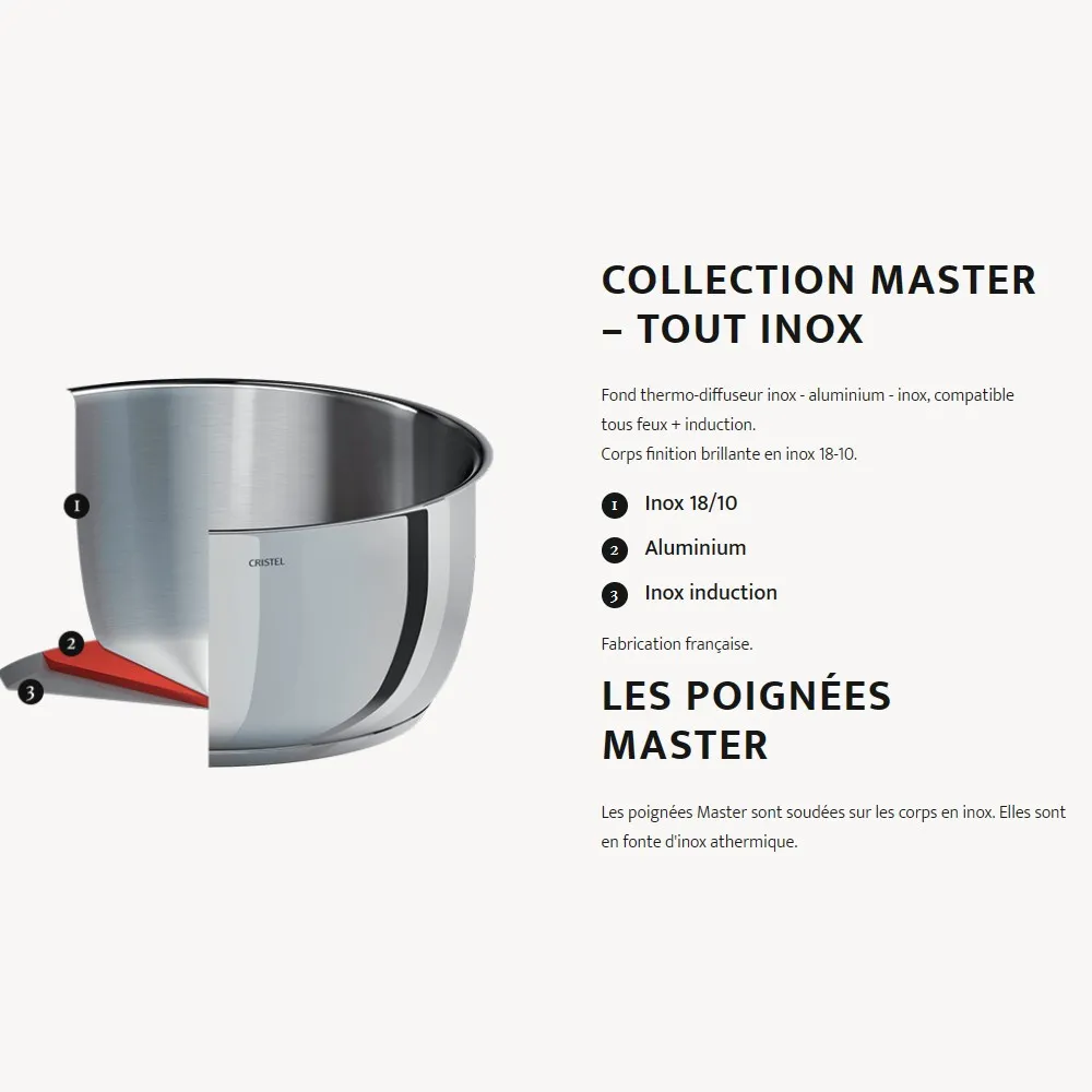 Faitout Cristel Cookway Master en inox avec couvercle - 6 tailles