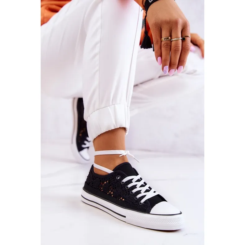 FB2 Baskets femme en tissu noir Venture ajouré le noir