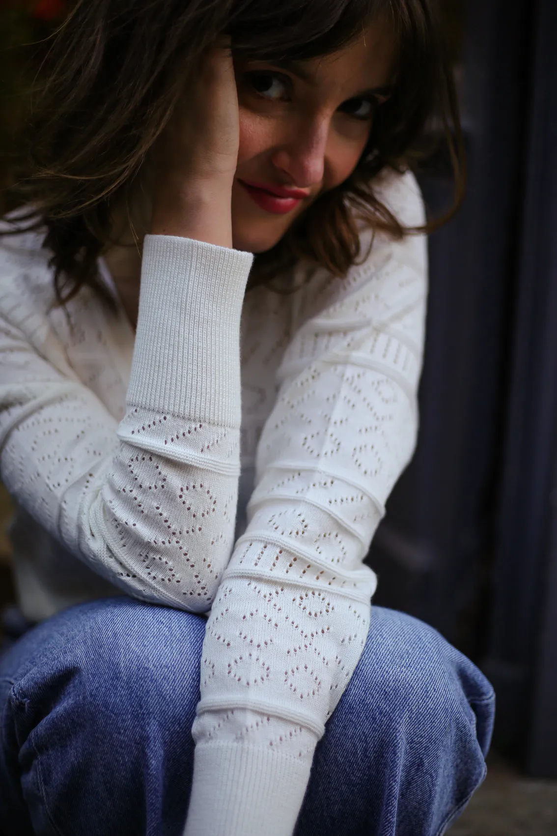 Gilet fin ajouré femme Kerfissien blanc