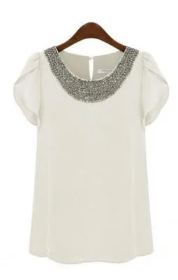 Haut en Chiffon pour Femme Manches Courtes Col Fantaisie Détails
