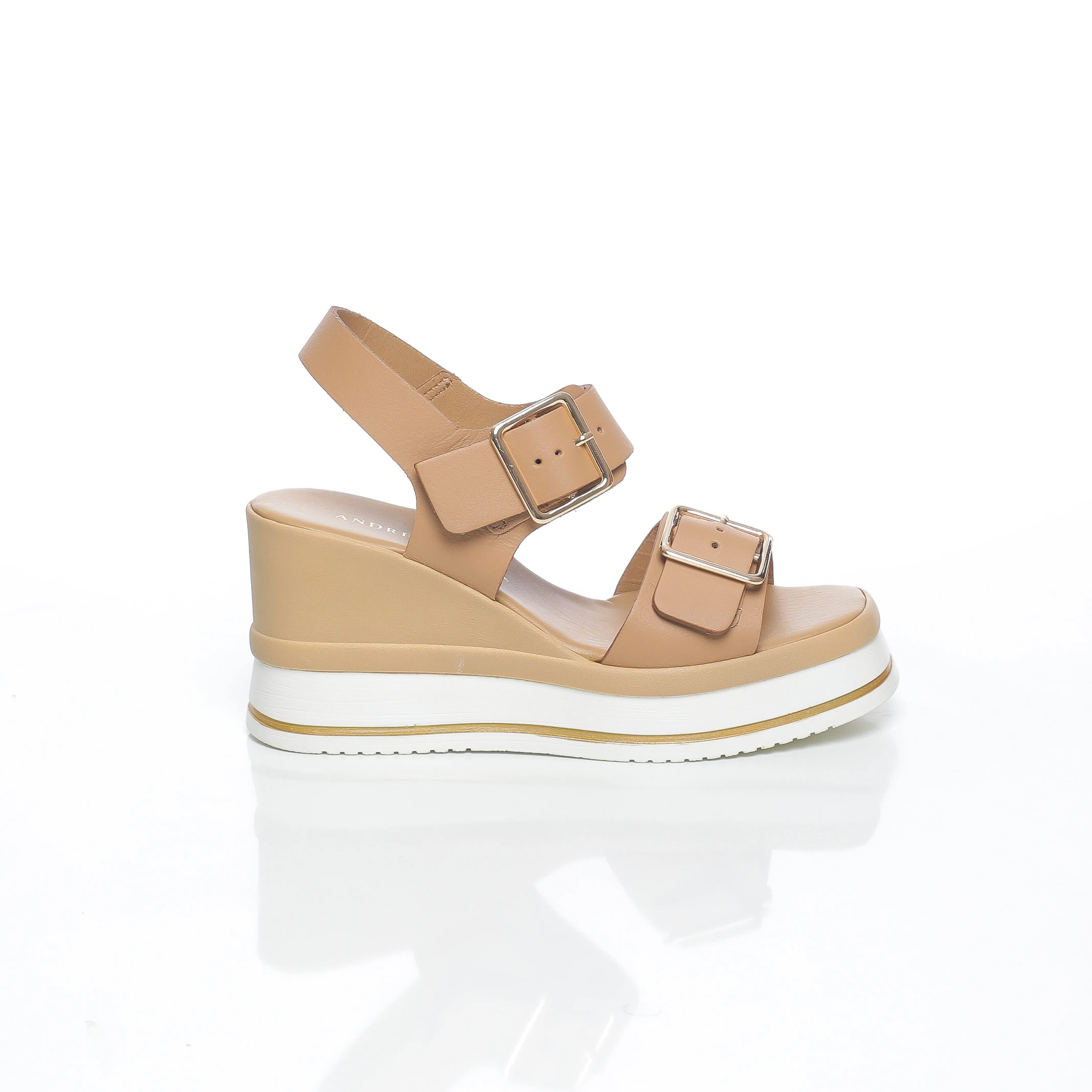 Héra : Sandales en cuir Véritable avec deux ceintures pour femme, style compensée