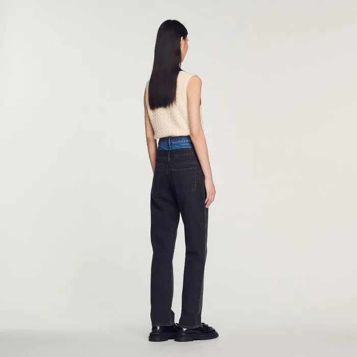 Jean à double ceinture bicolore