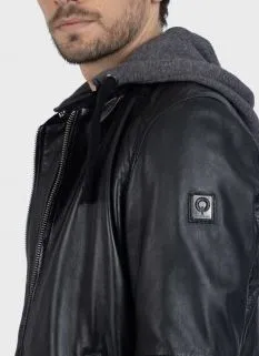 JIMMY (REF. 62061) NOIR - BLOUSON EN CUIR VÉRITABLE CAPUCHE AMOVIBLE