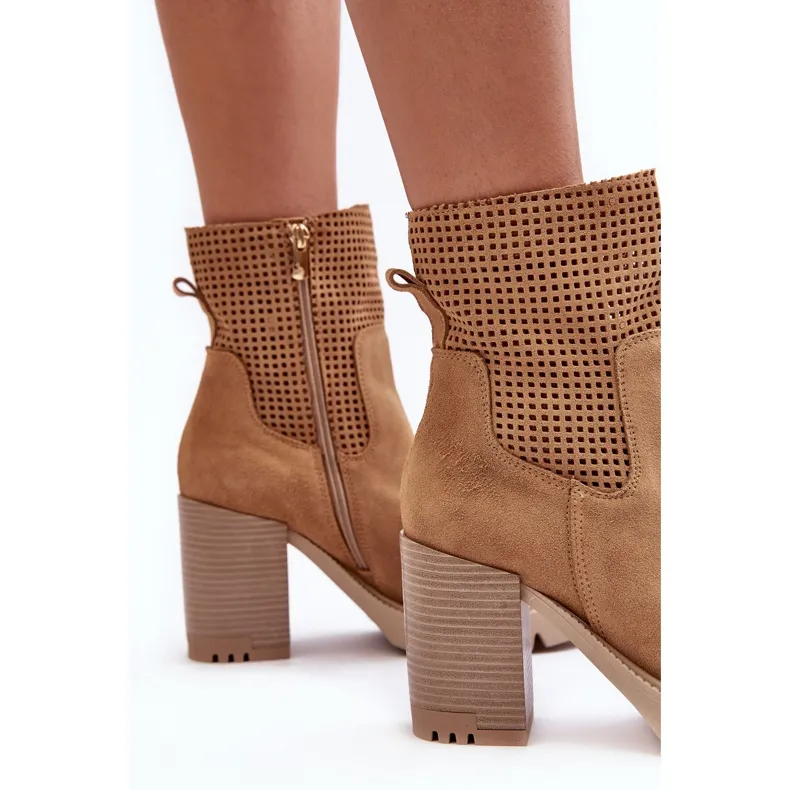 Lewski Shoes Bottines Femme Daim Ajouré Camel Lewski 3386 beige