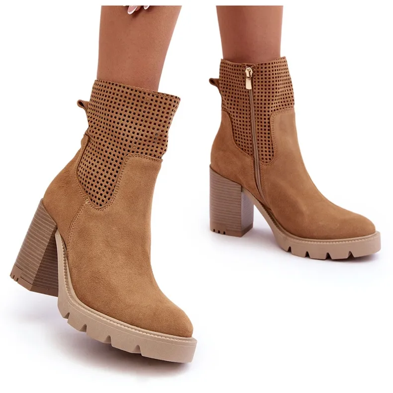 Lewski Shoes Bottines Femme Daim Ajouré Camel Lewski 3386 beige