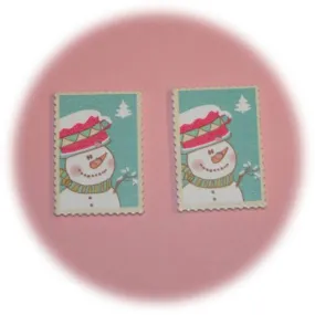Lot 2 boutons deux trous timbre bonhomme de neige