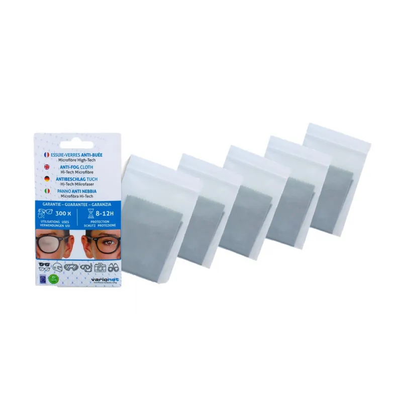 Lot de 5 essuie-verres anti buée VARIONET 15 X 18 cm Efficace 12h et 300 Utilisations - Chiffon Microfibre Chamoisine