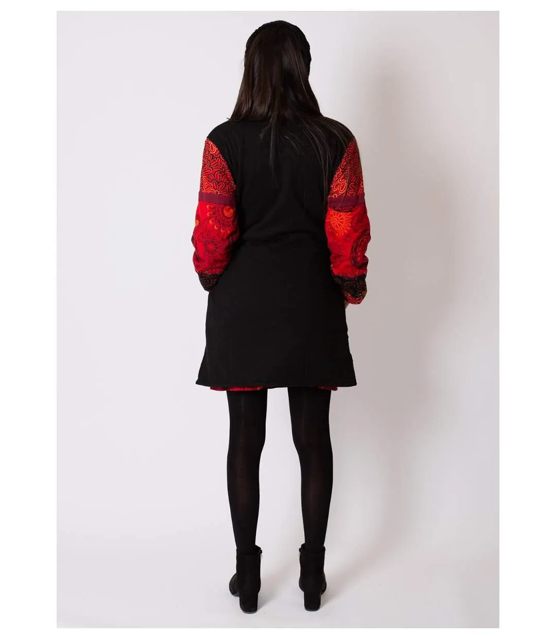 Manteau doublé polaire KWANGO ethnique rouge Coton Du Monde