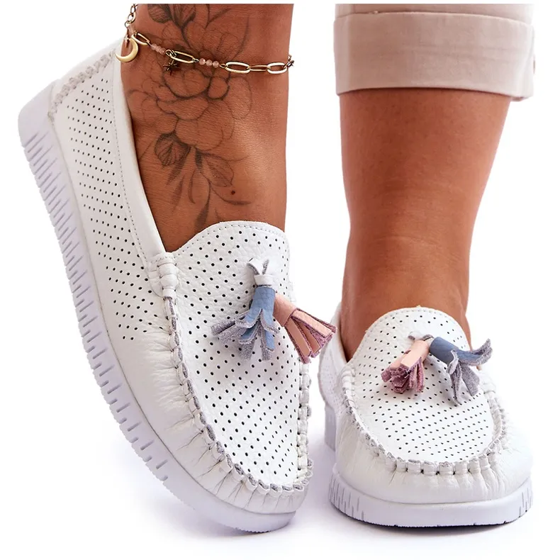 Mocassins Femme Cuir Ajouré Blanc Lanzarot blanche