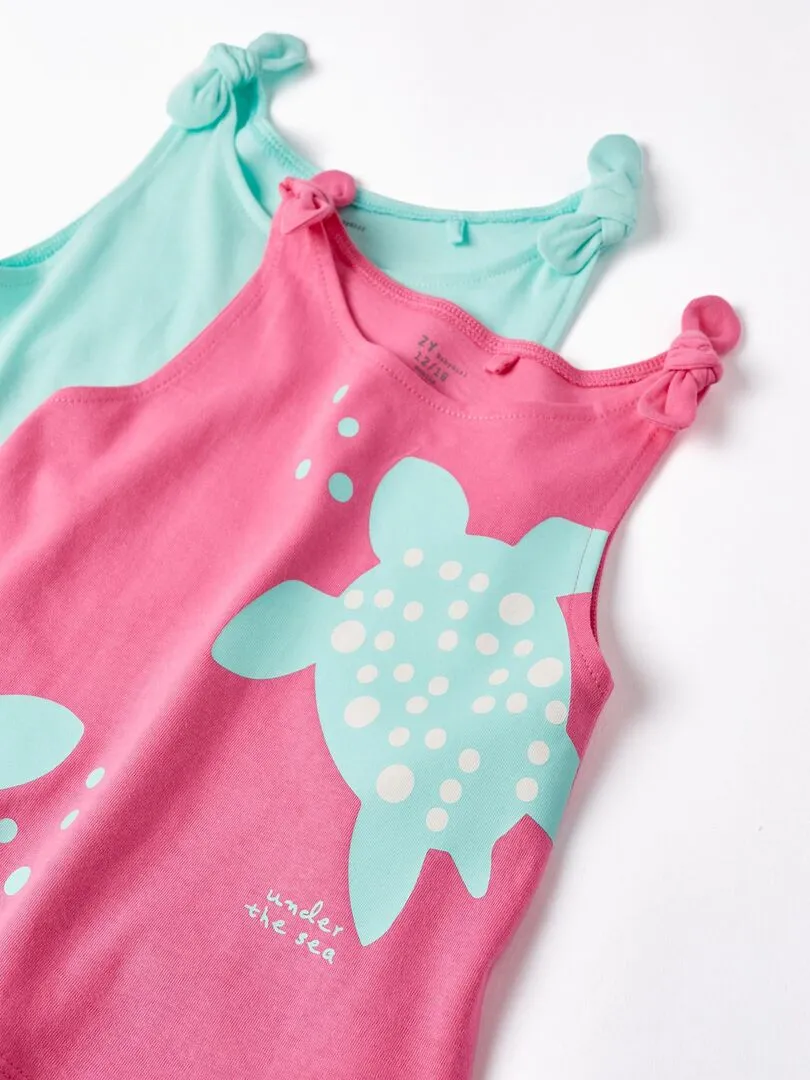 Pack 2 Tops En Coton Pour Bébé Fille 'Tortue' manches courtes EXPLORING AUSTRALIA - Vert clair