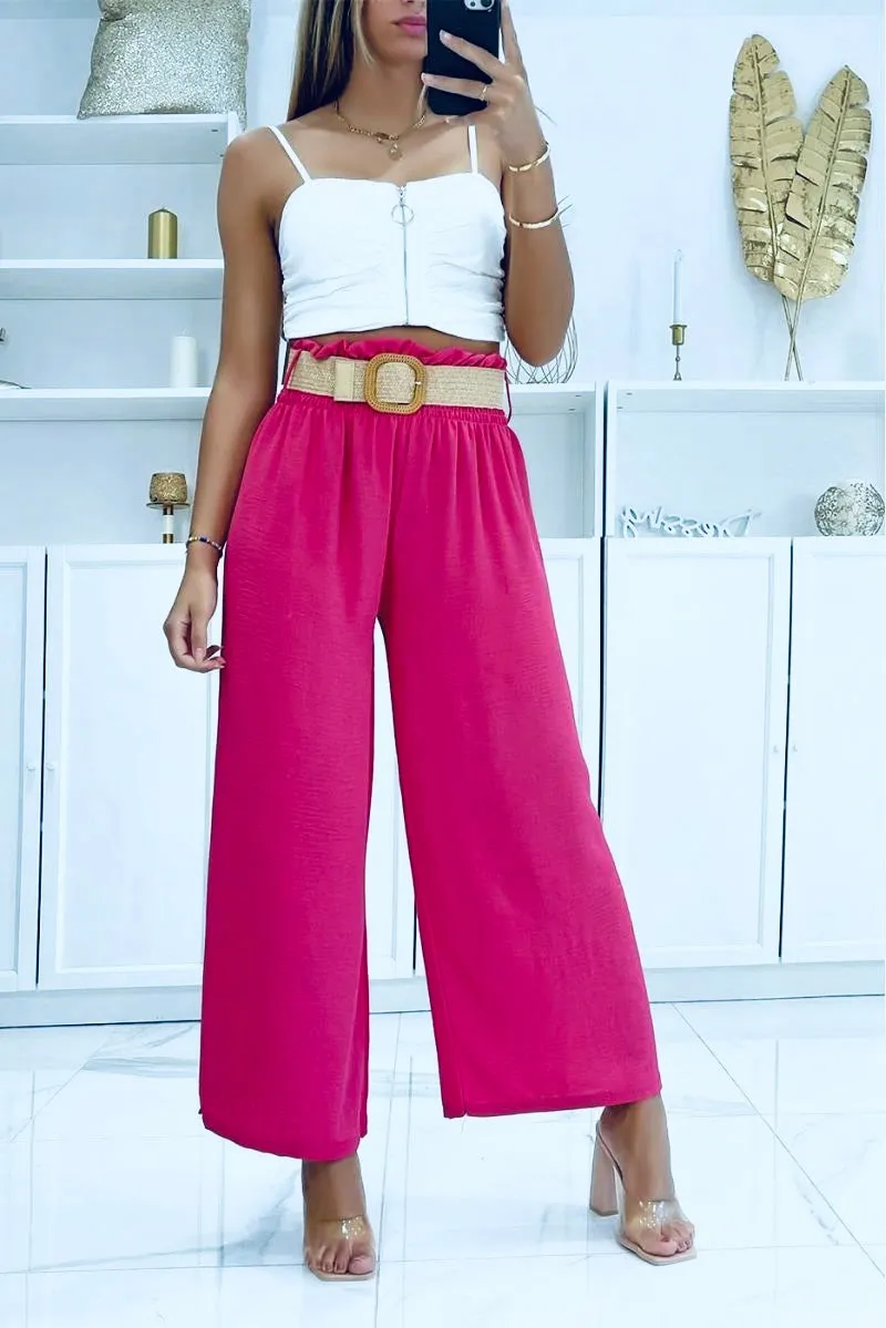 Pantalon Evasé à Ceinture Fuchsia