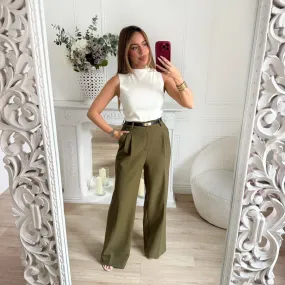 PANTALON TAILLEUR KAKI SANS CEINTURE