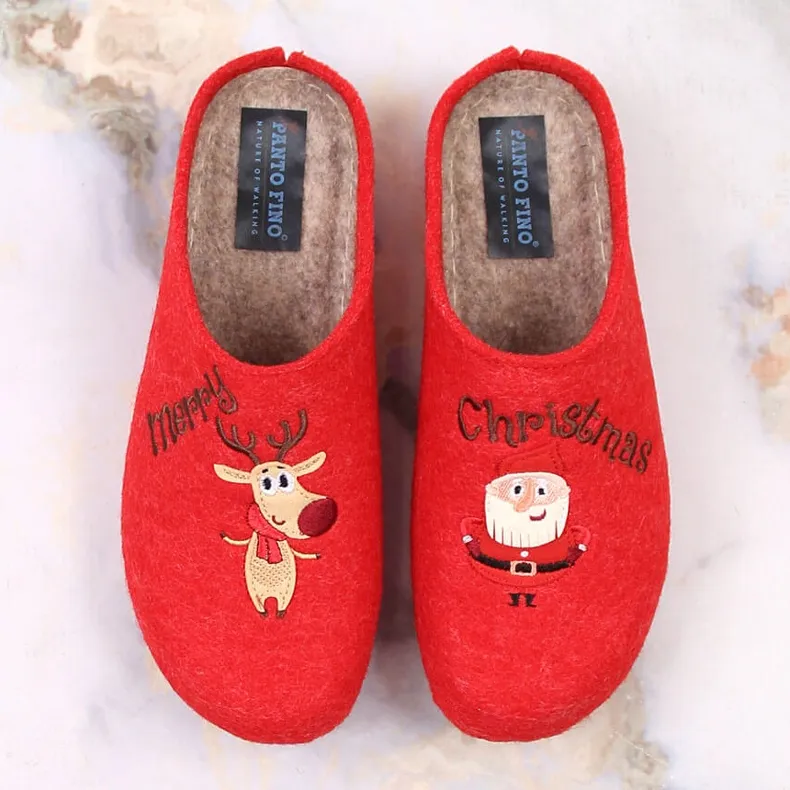 Pantoufles confortables pour femmes avec renne et bonhomme de neige Panto Fino KK267037 rouge