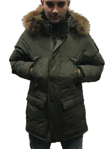 Parka SCHOTT ARTICA TANUKI KAKI Fourrure véritable amovible 