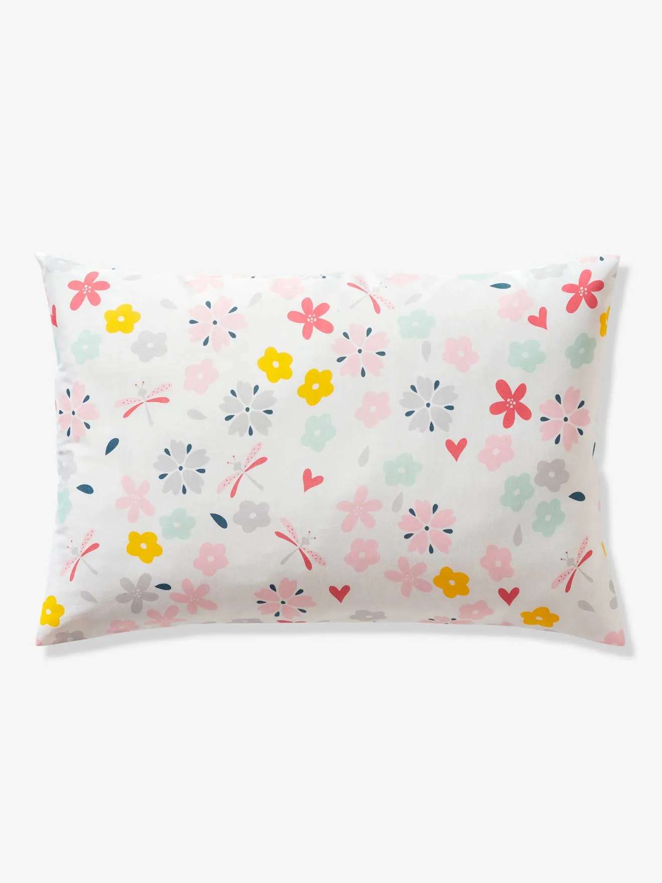Parure housse de couette + taie d'oreiller enfant polyester et coton FLOR'AILES blanc imprimé - Vertbaudet