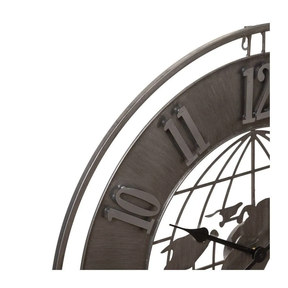 Pendule murale monde en métal gris industriel ø68cm