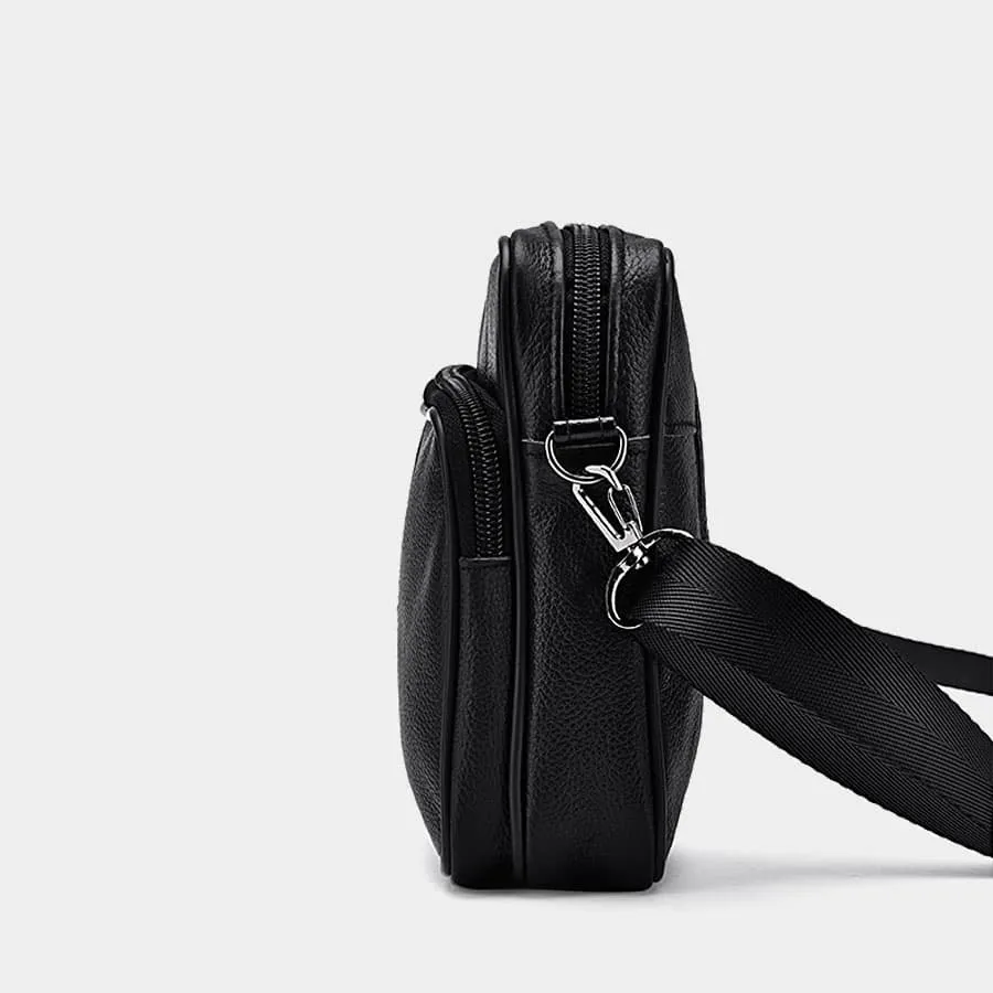 Petite sacoche homme en cuir véritable noir - Sac Bandoulière