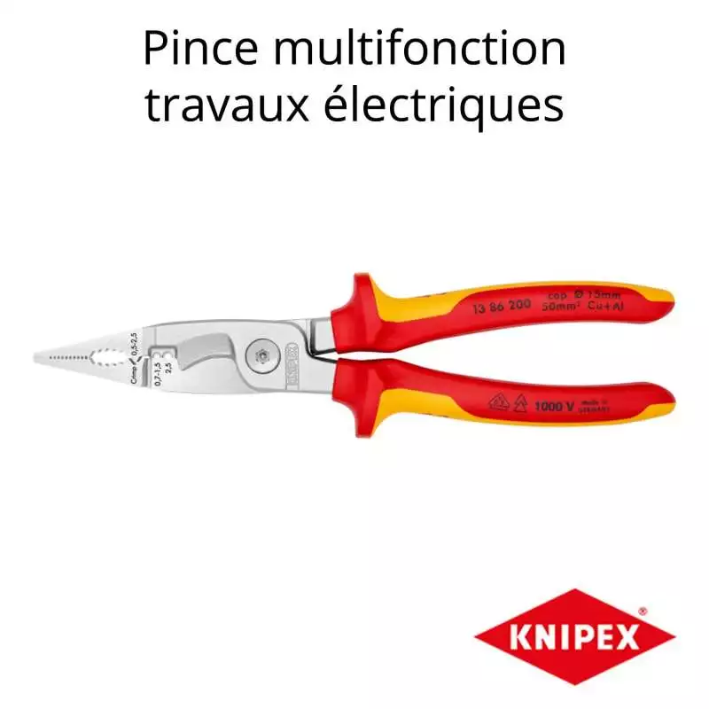 Pince multifonctions spéciale installations électriques - isolée 1000V - Knipex 1386200