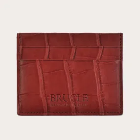 Porte carte de crédit rouge en cuir véritable alligator
